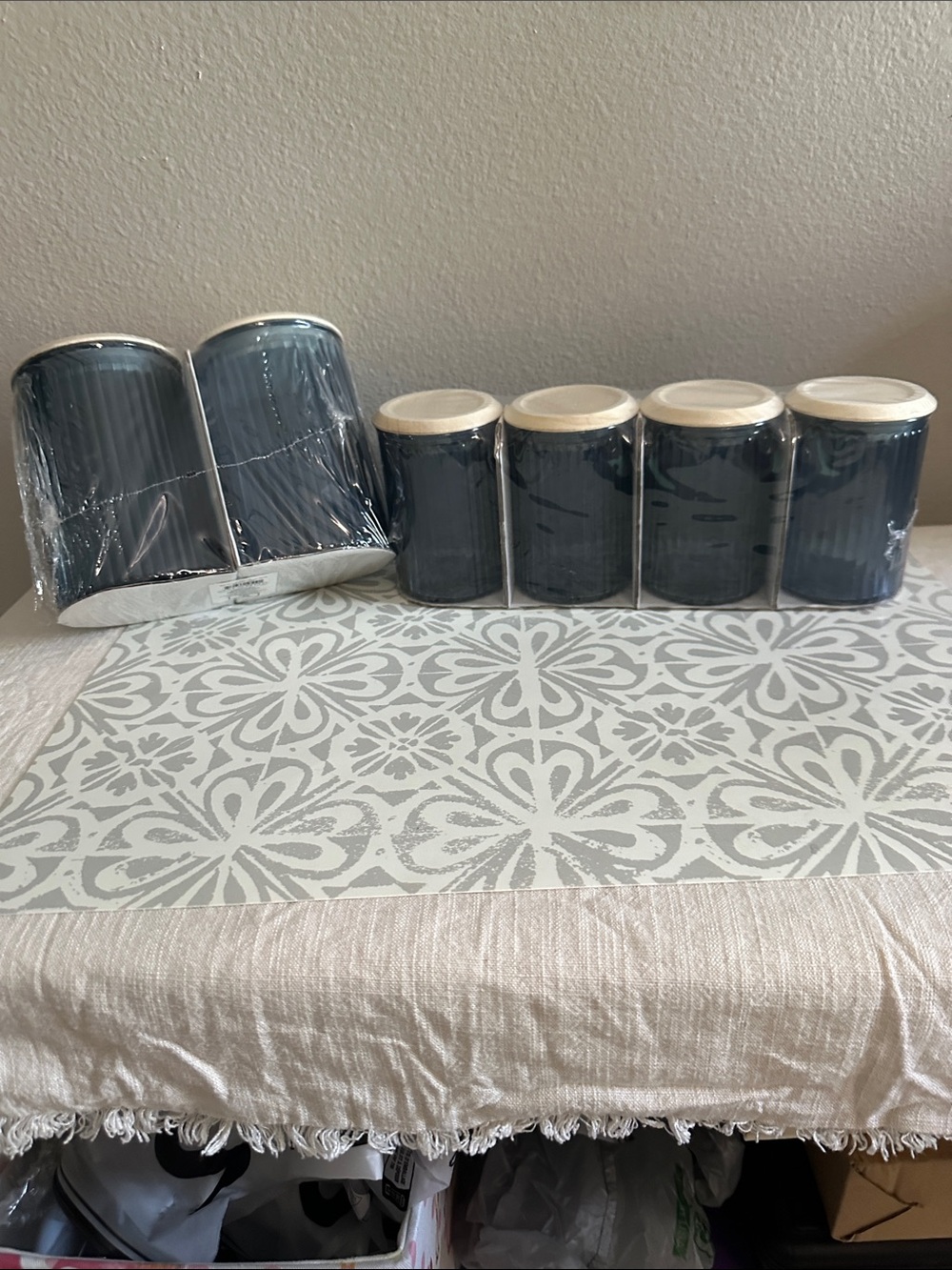 Set of 6 Navy Glass Kitchen Canisters New in plastic